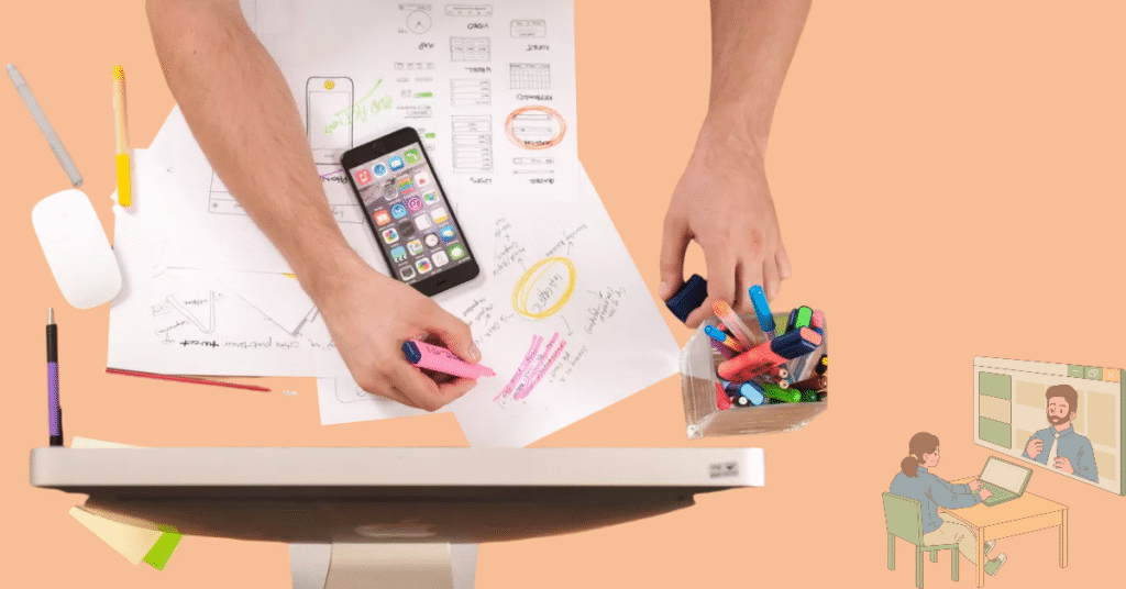 Overhead shot of a workspace with tech learning materials, symbolizing what duration does a course in TechVerve.